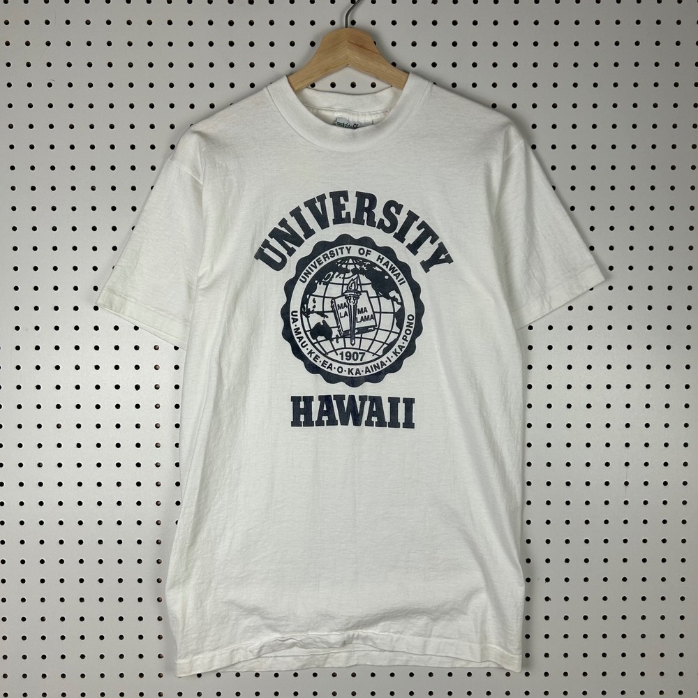 University of Hawaii T Shirt Medium White Made in USA Vintage Velva Sheen Crest